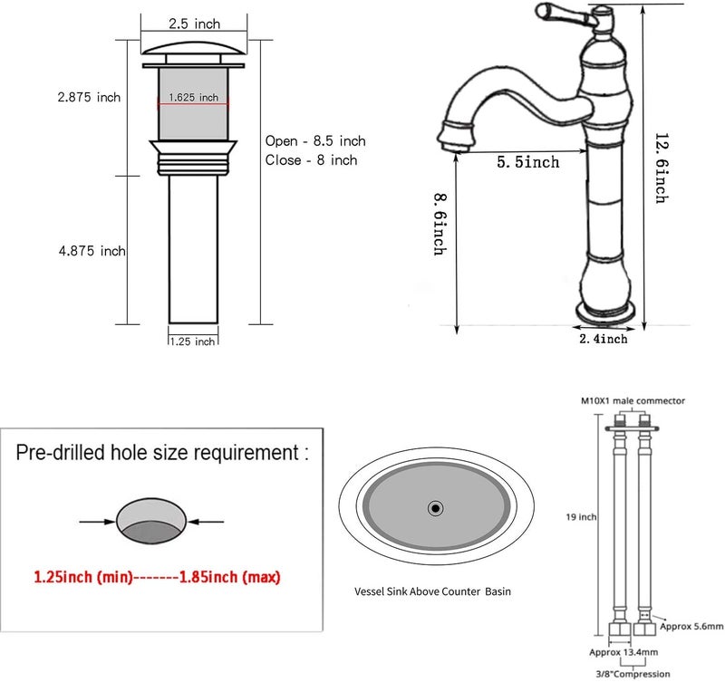 GGStudy Black Bathroom Faucet GGStudy 360Â° Swivel Single-Handle One Hole Bathroom Vessel Sink Faucet Matching Pop Up Drain - Image 2